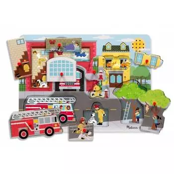 Melissa&amp;Doug Деревянный пазл со звуком "Пожарная часть", 8 элементов