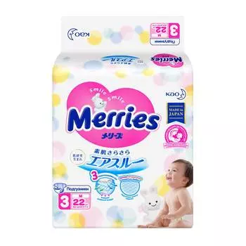 Merries Подгузники M (6-11 кг), 22 шт.
