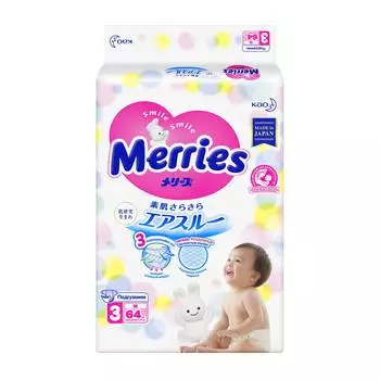 Merries Подгузники M (6-11 кг), 64 шт.