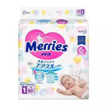 Merries Подгузники NB (0-5 кг), 90 шт.
