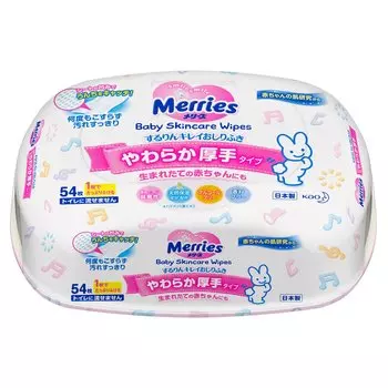 Merries Влажные салфетки, в контейнере, 54 шт