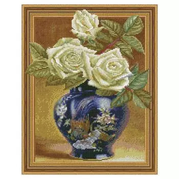 Molly Алмазная мозаика 3D с нанесенной рамкой "Бузин. Розы в восточной вазе", 40х50 см