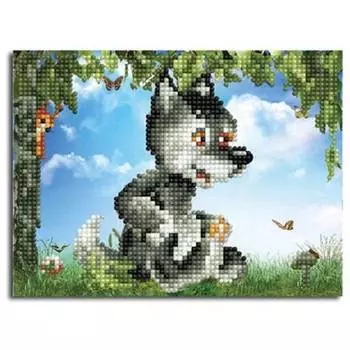 Molly Алмазная мозаика "Волчонок на поляне", 15х20 см