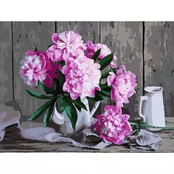 Molly Картина по номерам с цветной схемой на холсте "Цветущие пионы", 30х40 см