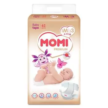 MOMI Premium Подгузники M ( 6-11 кг), 62 шт
