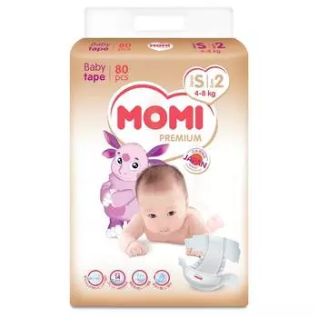 MOMI Premium Подгузники S (4-8кг), 80 шт
