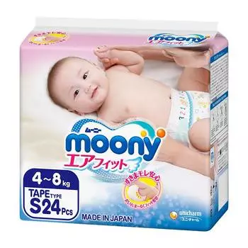 Moony Подгузники S (4-8 кг), 24 шт