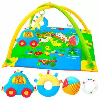 МЯКИШИ Развивающая игра "Коврик с дугами Лужайка с машинкой 193"