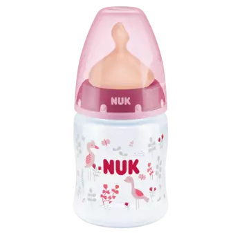 NUK First Choice + Бутылочка 150 мл, с соской 0-6 мес. из латекса, для заменителей грудного молока, розовая