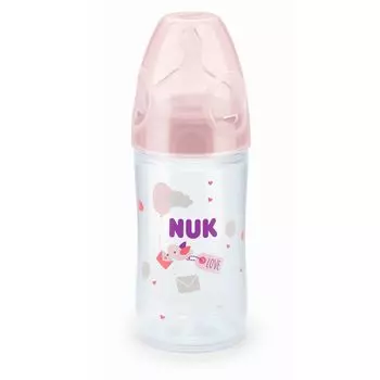 NUK First Choice + Бутылочка 150 мл с соской из силикона 0-6 мес. для заменителей грудного молока, розовая