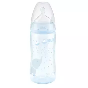 NUK First Choice + Бутылочка 300 мл с силиконовой соской 0-6 мес. для заменителей грудного молока, Baby Blue Слоник