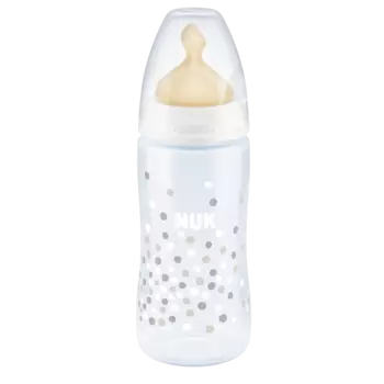 NUK First Choice + Бутылочка 300 мл, с соской 0-6 мес. из латекса для заменителей грудного молока, белая