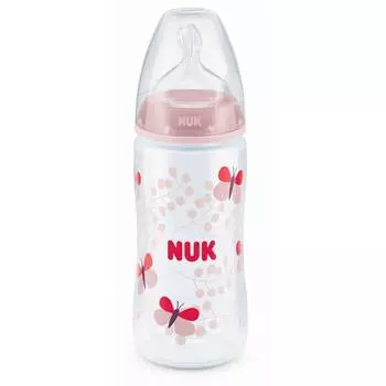 NUK First Choice + Бутылочка 300 мл с соской 0-6 мес. из силикона, для заменителей грудного молока, бабочки 10741813/2