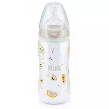 NUK First Choice + Бутылочка 300 мл с соской 0-6 мес. из силикона, для заменителей грудного молока, арбуз 10741813/3