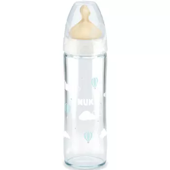 NUK First Choice + Бутылочка стеклянная 0-6 мес., 240 мл, соска из латекса, для заменителей грудного молока