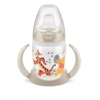 NUK First Choice + Обучающая бутылочка 150 мл, 6-18 мес. с силиконовой насадкой и ручками, Медвежонок Винни