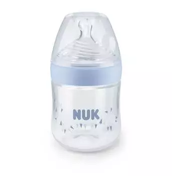 NUK Nature Sense Бутылочка 0-6 мес. 150 мл с соской из силикона для грудного молока и воды голубая