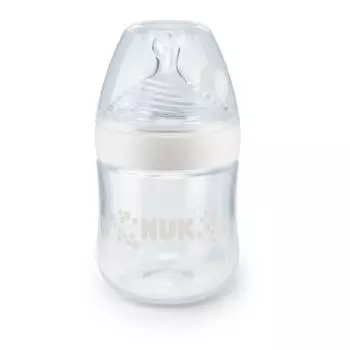 NUK Nature Sense Бутылочка 0-6 мес.,150 мл с соской из силикона для грудного молока и воды, белая