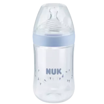 NUK Nature Sense Бутылочка 260 мл с соской 6-18 мес. из силикона для заменителей грудного молока, голубая