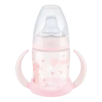 NUK Обучающая бутылочка 6+ мес. 150 мл с насадкой из силикона и ручками, Baby Rose зайчик