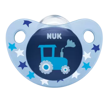 NUK Пустышка 0-6 мес. силиконовая ортодонтическая ADORE, трактор 10730302/4