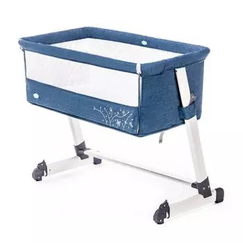 Nuovita Детская приставная кроватка Accanto, темно-синий лён