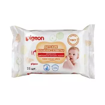 Pigeon Салфетки влажные для рук и рта детские, 25 шт