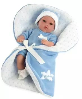 Плачущий мягконабивной пупс Arias Elegance с голубым одеялом и соской, 33 см