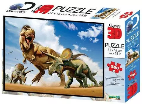 PRIME 3D Стерео пазл "Тираннозавр против трицератопса 10329"