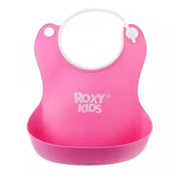 Roxy-kids Нагрудник мягкий с кармашком и застежкой, розовый