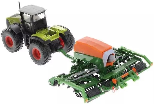 SiKU Claas Xerion Трактор с сеялкой Amazone Cayenna,цвет-зеленый,оранжевый
