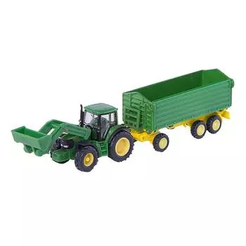 Siku Трактор John Deere с ковшом и прицепом-кузовом