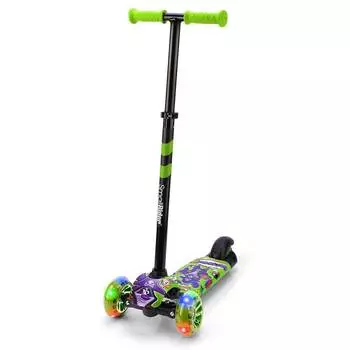 Small Rider Самокат со светящими колесами Turbo 2 Cartoons, (зеленый, фиолетовый енот)