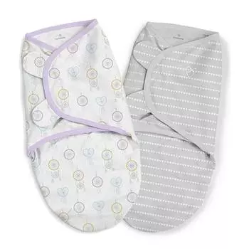 Summer Infant Конверт на липучке Swaddleme Organic, размер S/M, (2 шт), ловец снов/сиреневый/серый