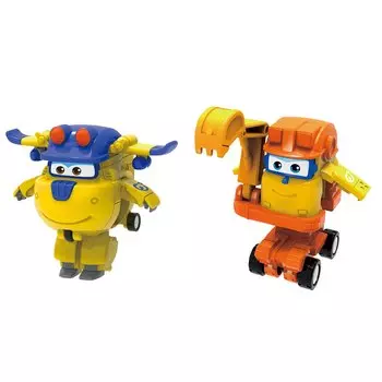 Super Wings Мини-трансформеры 2 в 1 Донни и Скуп (команда Строителей)