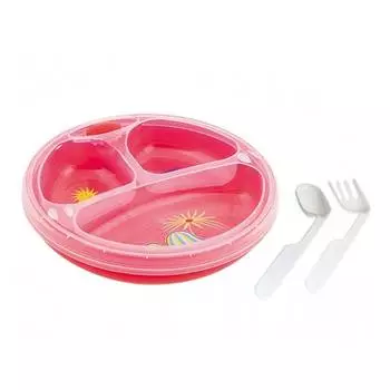 Термотарелка с ложкой и вилкой Canpol Colourful animals, 9/216, 9+ мес., красная