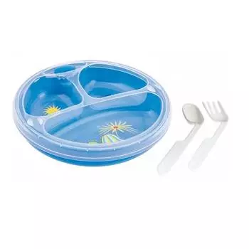 Термотарелка с ложкой и вилкой Canpol Colourful animals, 9/216, 9+ мес., синяя