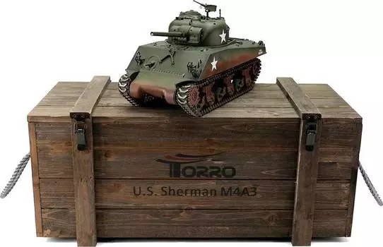 Torro Радиоуправляемый танк Sherman M4A3, 1/16, 2.4G, ВВ-пушка, деревянная коробка