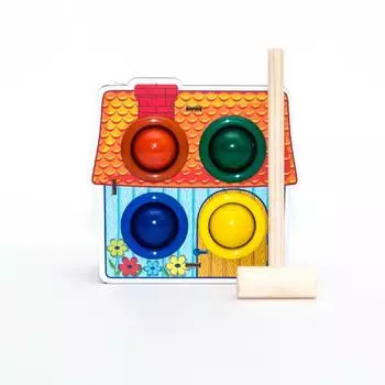 WoodlandToys Стучалка цветная Домик, 4 отверстия