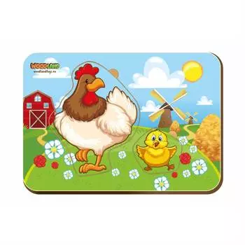 WoodLandToys Деревянный вкладыш "Мама и детеныш" курочки