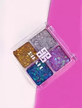 Палетка теней с блестками, 4 оттенка