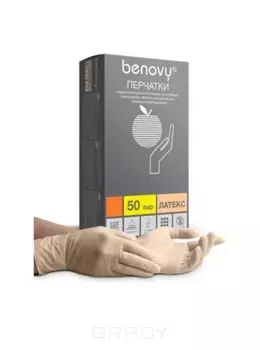 Benovy, Перчатки неопудренные, текстурированные, латекс 5,4 гр, полимерное покрытие, 100 шт, 100 шт, размер S