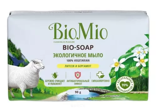 BioMio, Туалетное мыло Литсея и бергамот, 90 г