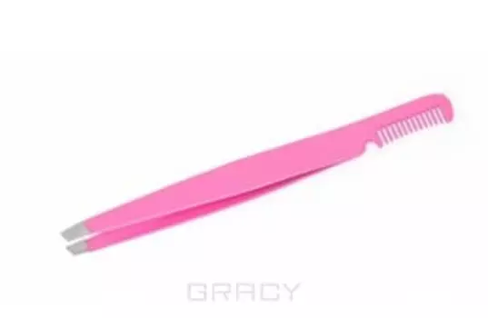 Metzger, Пинцет скошенный Розовый с расческой РТ-862(2)PK, 1 шт
