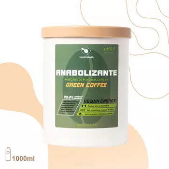 Nano Brazil, Маска Anabolizante Mascara de Potencia Capilar GREEN COFFEE VEGAN ENERGY, 1000 мл