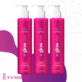 Nano Brazil, Набор для кератинового выпрямления Gloss Me (шаг 1 + шаг 2 + шаг 3), 3*60 мл