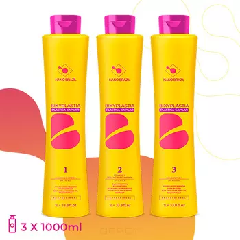 Nano Brazil, Набор для кератинового выпрямления волос Bixyplastia (шаг 1 + шаг 2 + шаг 3), 3*1000 мл
