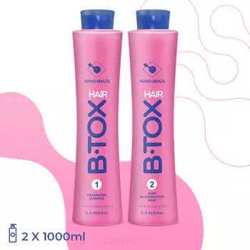 Nano Brazil, Набор для реконструкции и восстановления волос Hair B.Tox White без пигмента, 2х1000 мл