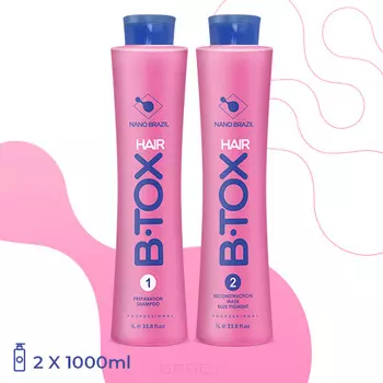 Nano Brazil, Набор для восстановления волос Hair B.Tox Blue с сине-фиолетовым пигментом, 2*1000 мл
