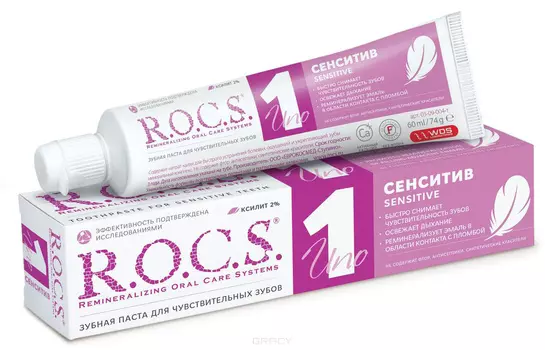 ROCS, Зубная паста UNO Sensitive для чувствительных зубов, 74 гр